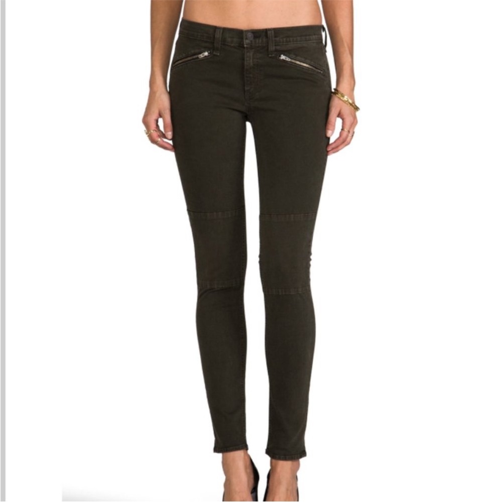 RAG & BONE Ridley Moto Wax Dark Olive Skinny Jeans - Picture 3 of 6